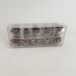 Brand New Crate & Barrel Pine Cone Ornaments with Silver Glitter (Set of 10)